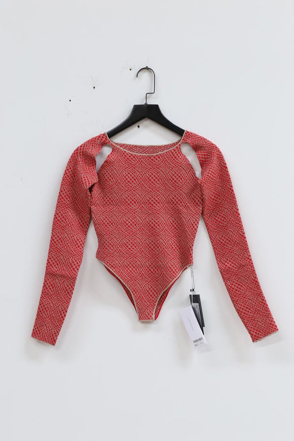 RUI Knit Jacquard Long Sleeve Bodysuit RAW22KN10 Ruby&Ficelle Red&Camel Brown